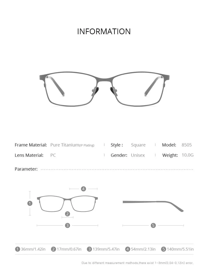 Titan Brillenrahmen Männer Square Eyewear Male Classic Volloptische Brillenfassungen Gafas Oculos 8505