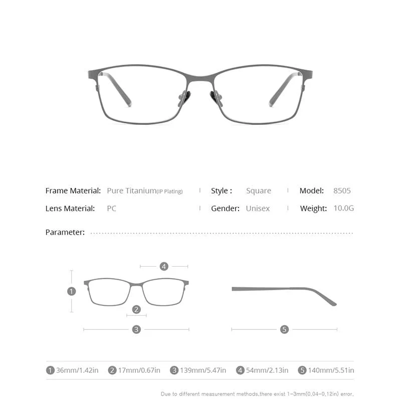 Titan Brillenrahmen Männer Square Eyewear Male Classic Volloptische Brillenfassungen Gafas Oculos 8505