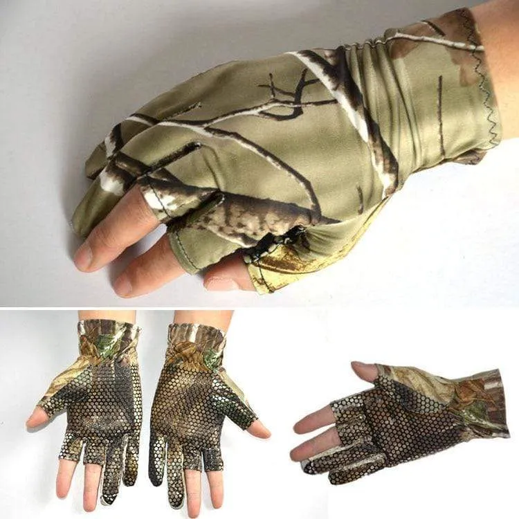 Angelhandschuhe Camouflage Anti-Rutsch elastische dünne Fäustlinge 3 Finger geschnitten Camping Radfahren Jagd Halbfingerhandschuhe