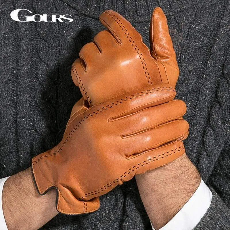 Winter herren Echte Lederhandschuhe Neue Marke Touchscreen Handschuhe Mode Warme Schwarze Handschuhe Ziegenleder Fäustlinge GSM012