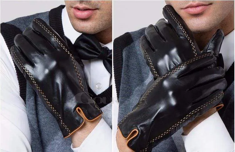 Winter herren Echte Lederhandschuhe Neue Marke Touchscreen Handschuhe Mode Warme Schwarze Handschuhe Ziegenleder Fäustlinge GSM012