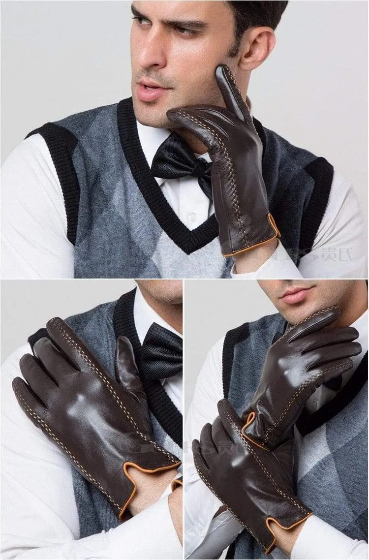 Winter herren Echte Lederhandschuhe Neue Marke Touchscreen Handschuhe Mode Warme Schwarze Handschuhe Ziegenleder Fäustlinge GSM012