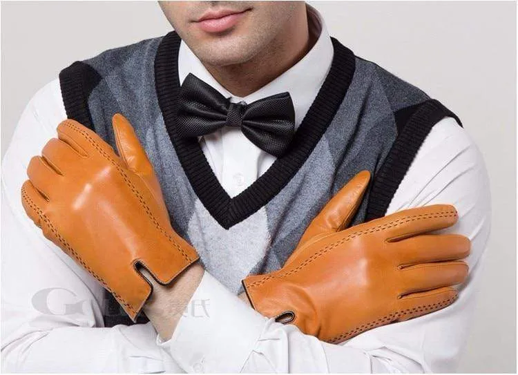 Winter herren Echte Lederhandschuhe Neue Marke Touchscreen Handschuhe Mode Warme Schwarze Handschuhe Ziegenleder Fäustlinge GSM012
