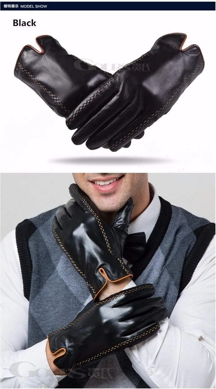 Winter herren Echte Lederhandschuhe Neue Marke Touchscreen Handschuhe Mode Warme Schwarze Handschuhe Ziegenleder Fäustlinge GSM012