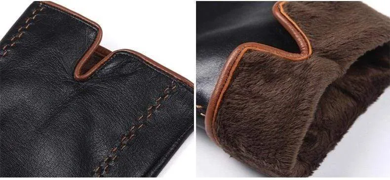 Winter herren Echte Lederhandschuhe Neue Marke Touchscreen Handschuhe Mode Warme Schwarze Handschuhe Ziegenleder Fäustlinge GSM012