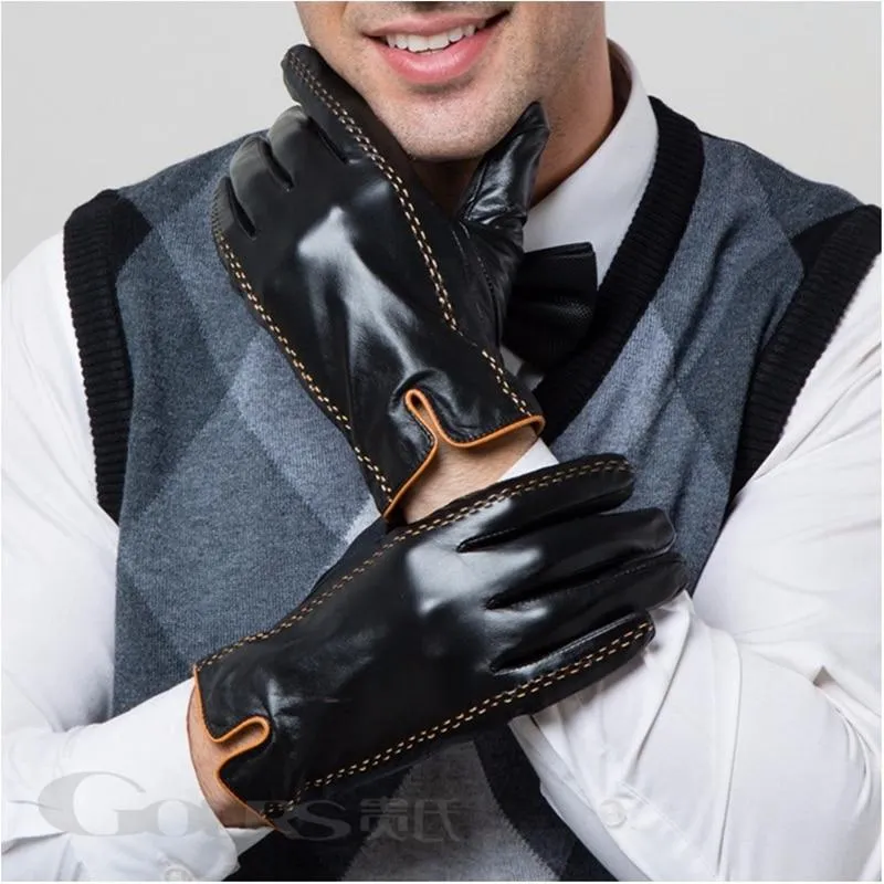 Winter herren Echte Lederhandschuhe Neue Marke Touchscreen Handschuhe Mode Warme Schwarze Handschuhe Ziegenleder Fäustlinge GSM012