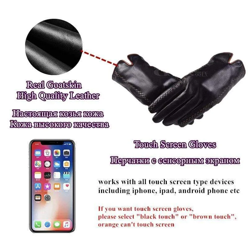 Winter herren Echte Lederhandschuhe Neue Marke Touchscreen Handschuhe Mode Warme Schwarze Handschuhe Ziegenleder Fäustlinge GSM012
