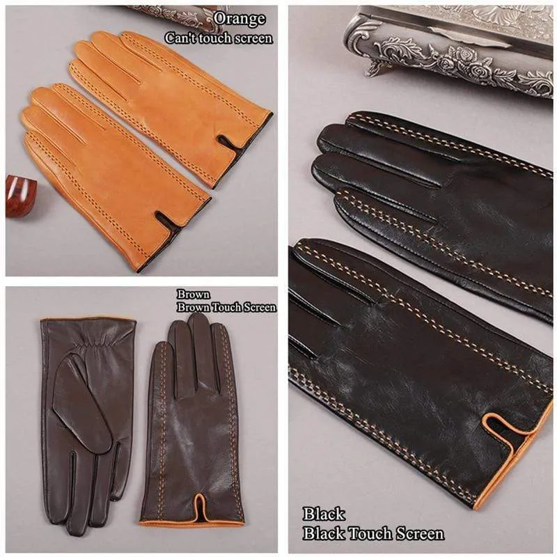 Winter herren Echte Lederhandschuhe Neue Marke Touchscreen Handschuhe Mode Warme Schwarze Handschuhe Ziegenleder Fäustlinge GSM012
