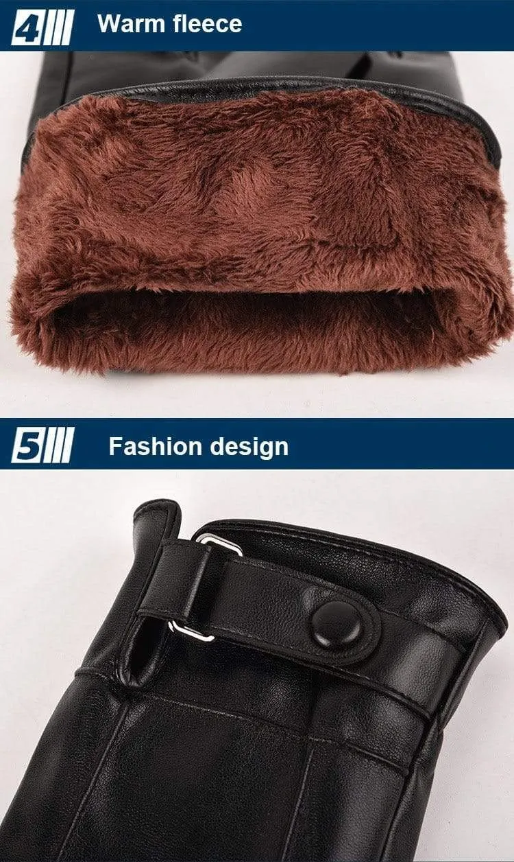 Herren Winter Warme Mode Wasserdichte Handschuhe Männer Kunstleder Autofahrerhandschuhe Dünne Lederhandschuhe für Touchscreen Braun Guantes