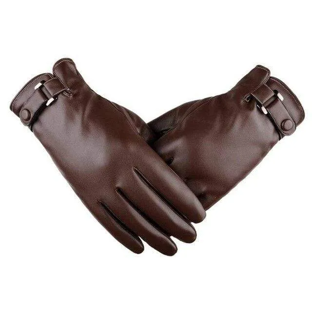 Herren Winter Warme Mode Wasserdichte Handschuhe Männer Kunstleder Autofahrerhandschuhe Dünne Lederhandschuhe für Touchscreen Braun Guantes