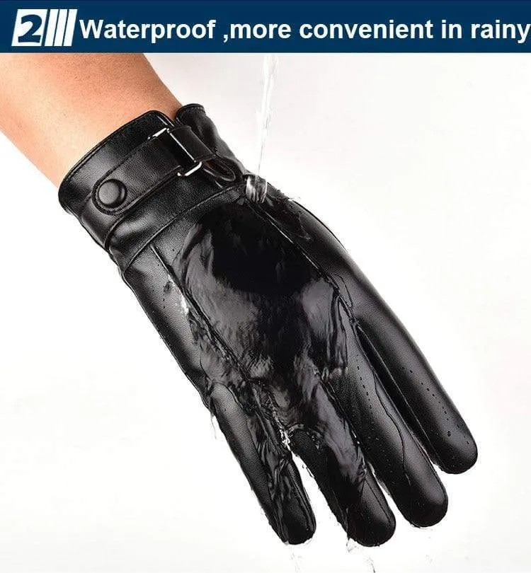 Herren Winter Warme Mode Wasserdichte Handschuhe Männer Kunstleder Autofahrerhandschuhe Dünne Lederhandschuhe für Touchscreen Braun Guantes