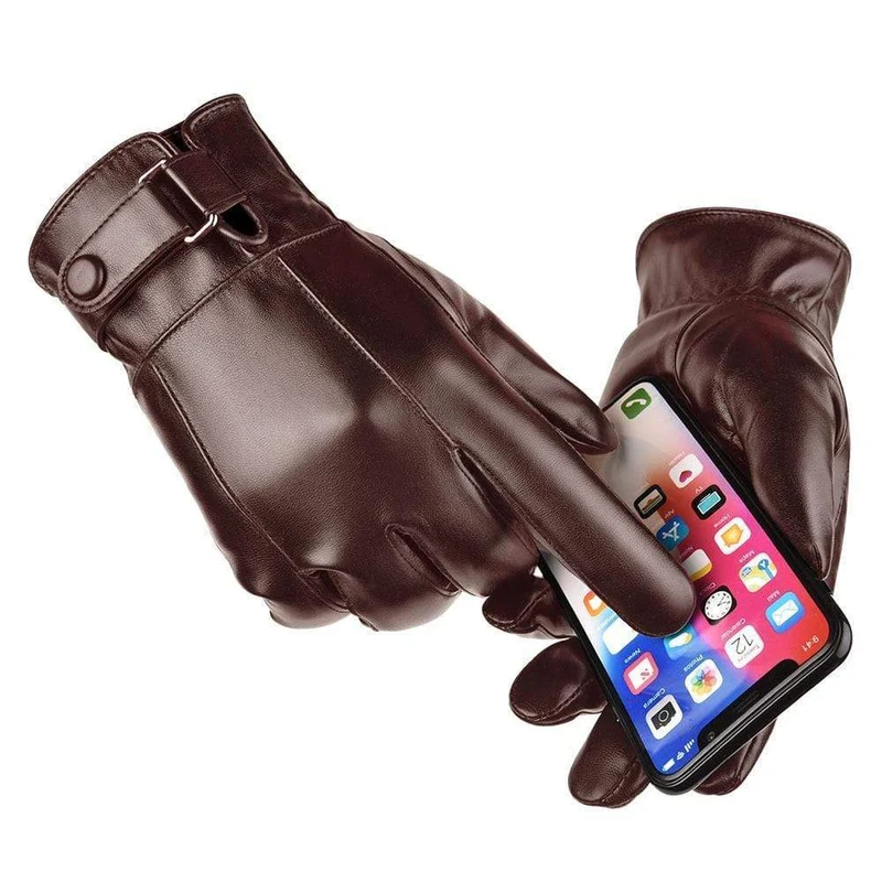 Herren Winter Warme Mode Wasserdichte Handschuhe Männer Kunstleder Autofahrerhandschuhe Dünne Lederhandschuhe für Touchscreen Braun Guantes