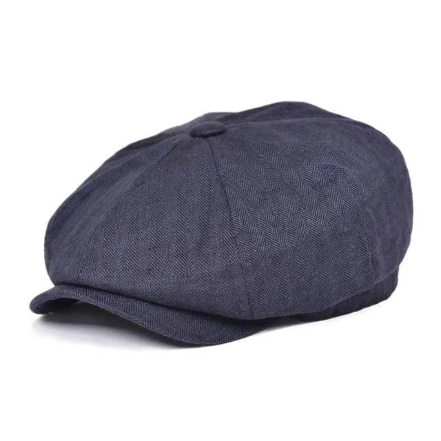 Sommer-Leinen-Zeitungsjunge-Mütze für Herren und Damen, Fischgrätmuster, Bakerboy-Kappen, leicht, atmungsaktiv, flacher Hut, Apfel-Baskenmütze, 007