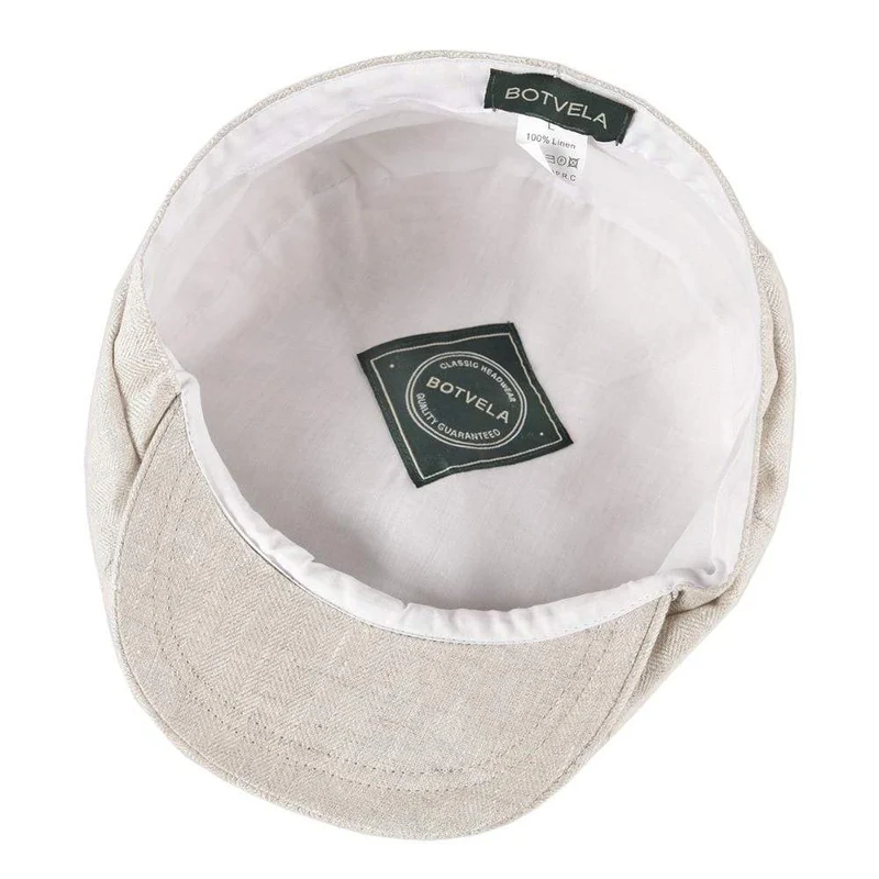 Sommer-Leinen-Zeitungsjunge-Mütze für Herren und Damen, Fischgrätmuster, Bakerboy-Kappen, leicht, atmungsaktiv, flacher Hut, Apfel-Baskenmütze, 007