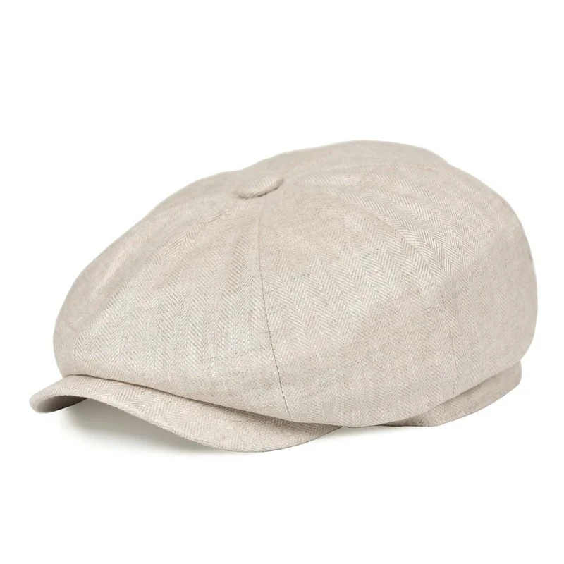 Sommer-Leinen-Zeitungsjunge-Mütze für Herren und Damen, Fischgrätmuster, Bakerboy-Kappen, leicht, atmungsaktiv, flacher Hut, Apfel-Baskenmütze, 007