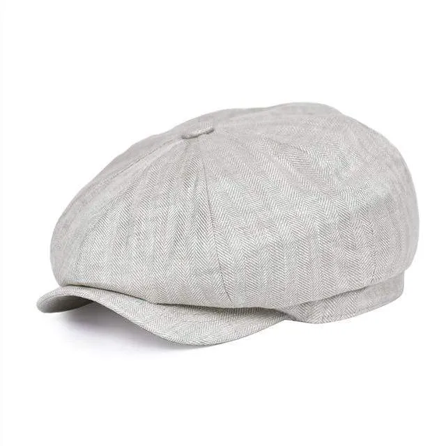 Sommer-Leinen-Zeitungsjunge-Mütze für Herren und Damen, Fischgrätmuster, Bakerboy-Kappen, leicht, atmungsaktiv, flacher Hut, Apfel-Baskenmütze, 007
