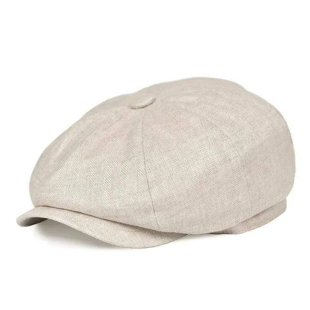 Sommer-Leinen-Zeitungsjunge-Mütze für Herren und Damen, Fischgrätmuster, Bakerboy-Kappen, leicht, atmungsaktiv, flacher Hut, Apfel-Baskenmütze, 007