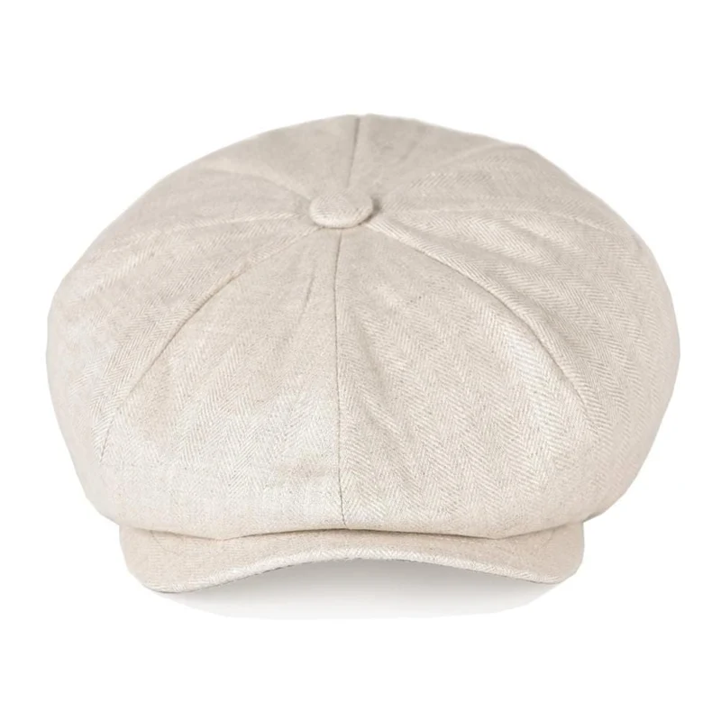 Sommer-Leinen-Zeitungsjunge-Mütze für Herren und Damen, Fischgrätmuster, Bakerboy-Kappen, leicht, atmungsaktiv, flacher Hut, Apfel-Baskenmütze, 007