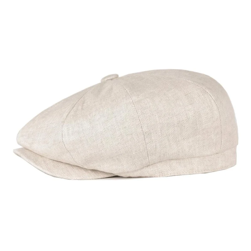 Sommer-Leinen-Zeitungsjunge-Mütze für Herren und Damen, Fischgrätmuster, Bakerboy-Kappen, leicht, atmungsaktiv, flacher Hut, Apfel-Baskenmütze, 007