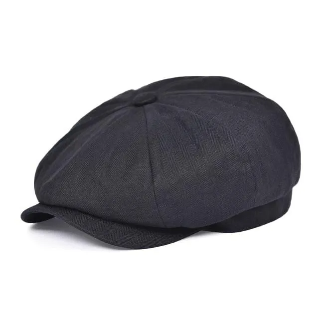Sommer-Leinen-Zeitungsjunge-Mütze für Herren und Damen, Fischgrätmuster, Bakerboy-Kappen, leicht, atmungsaktiv, flacher Hut, Apfel-Baskenmütze, 007