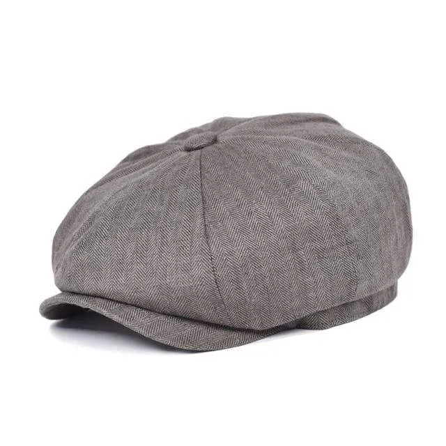 Sommer-Leinen-Zeitungsjunge-Mütze für Herren und Damen, Fischgrätmuster, Bakerboy-Kappen, leicht, atmungsaktiv, flacher Hut, Apfel-Baskenmütze, 007