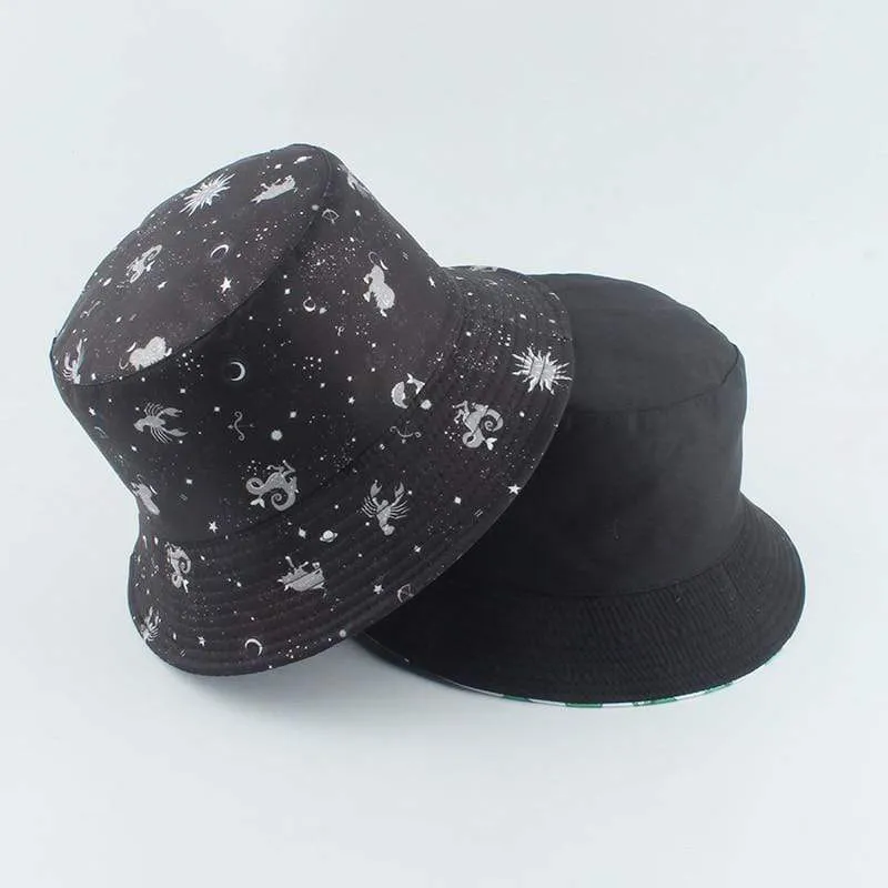 Galaxy Stars Print Panamahut Mütze Wende-Eimerhut Sommer Sonnenhüte für Damen Herren Gorro