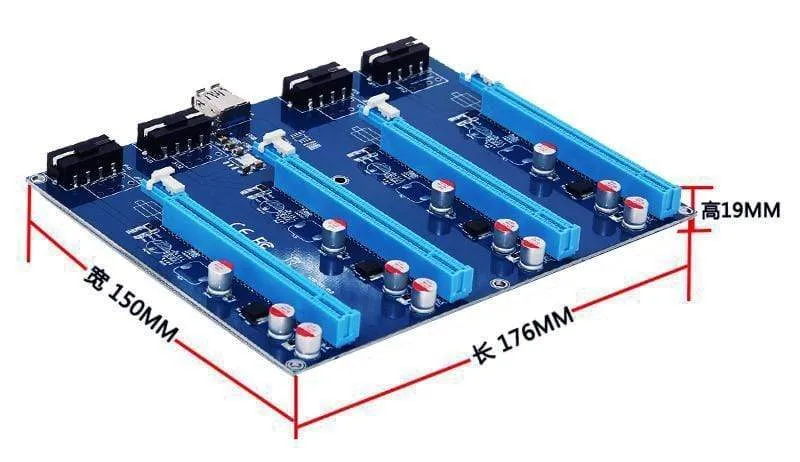 PCI-Express PCIe 1 bis 4 PCI Express 16X-Steckplätze Riser-Karte PCI-E 1X an externen 4-Steckplatz-Adapter PCIe-Port-Multiplikator für den Bergbau