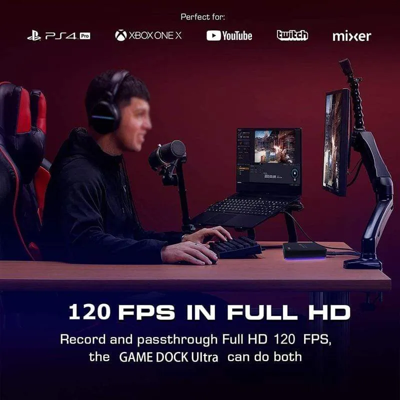HDMI-Game-Capture-Karte, Live-Stream und Aufnahme in 4K30P oder 1080P 120 Hz, HDR-Video-Pass-Through mit bis zu 240 Bildern pro Sekunde, extrem niedrige Latenz