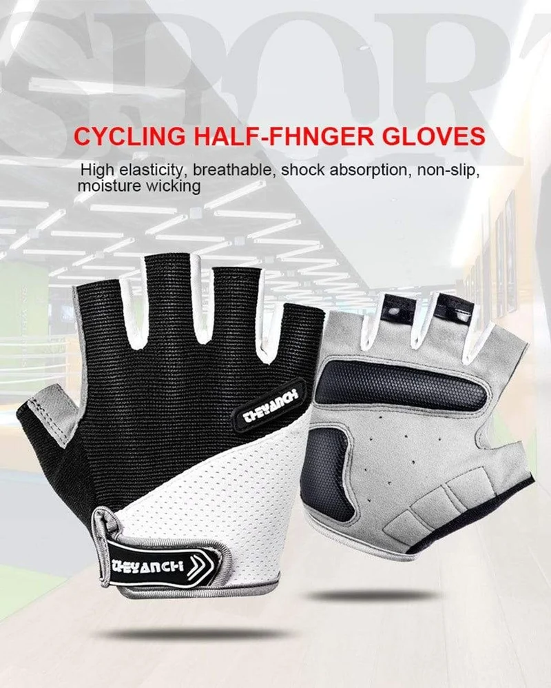 Atmungsaktive Halbfinger-Fahrradhandschuhe mit Anti-Rutsch-Pad, Motorrad-MTB-Rennradhandschuhe, Herren- und Damen-Sport-Fahrradhandschuhe