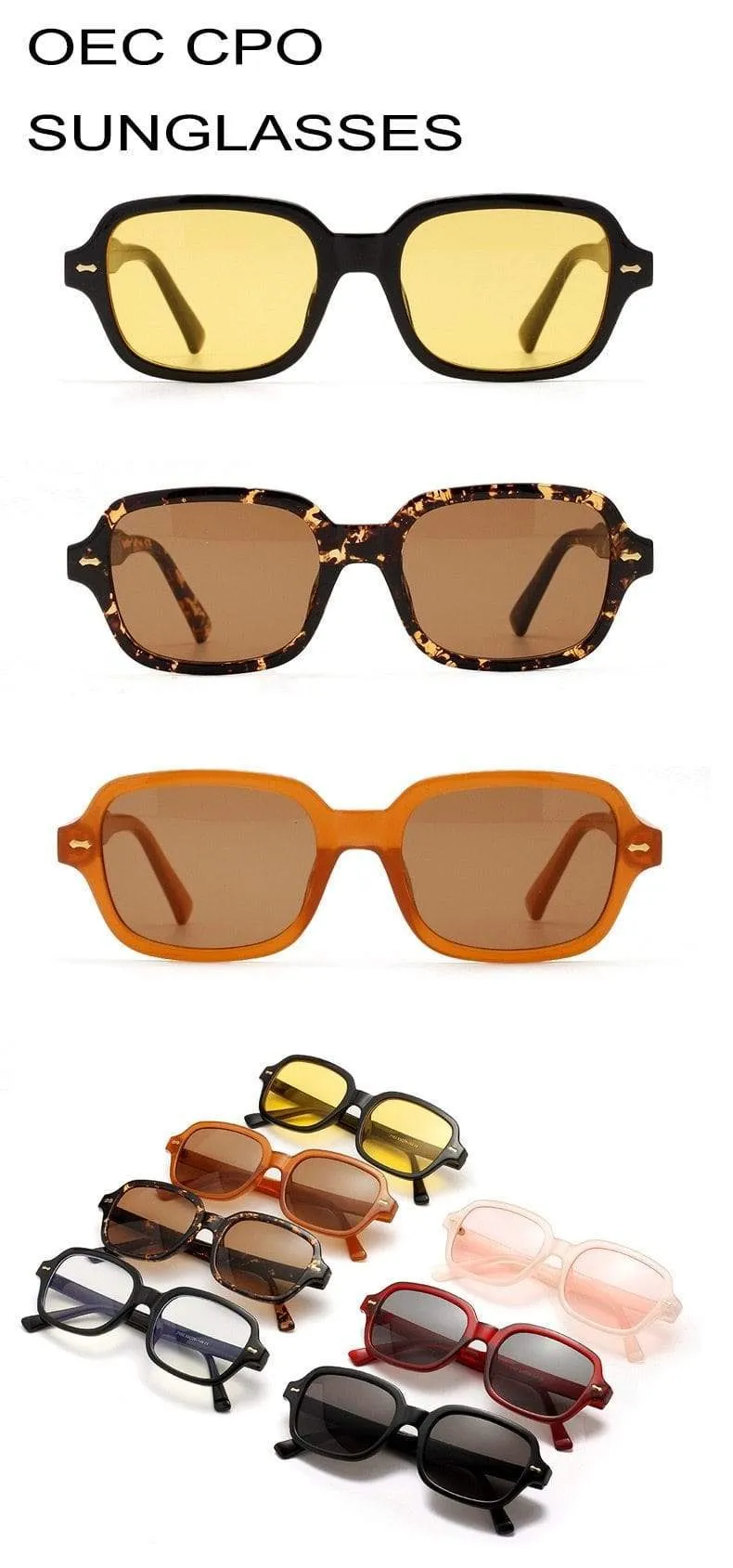 Mode Unisex Square Sonnenbrille Männer Frauen Mode Kleiner Rahmen Gelbe Sonnenbrille Weiblich Retro Niet Brille UV400 O403