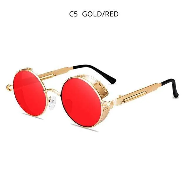 Klassische Steampunk-Sonnenbrille für Herren und Damen, Retro, Gothic, runde Herrenbrille, modische Metall-Fahrbrille, UV400