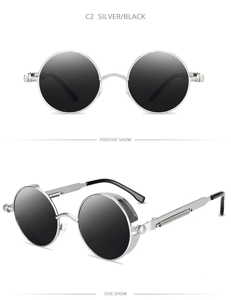 Klassische Steampunk-Sonnenbrille für Herren und Damen, Retro, Gothic, runde Herrenbrille, modische Metall-Fahrbrille, UV400