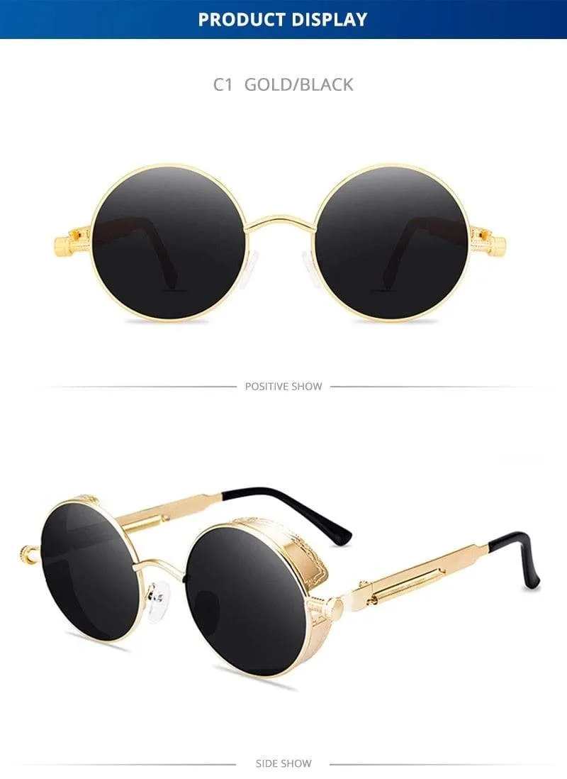 Klassische Steampunk-Sonnenbrille für Herren und Damen, Retro, Gothic, runde Herrenbrille, modische Metall-Fahrbrille, UV400