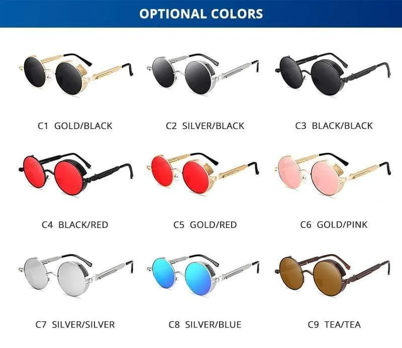Klassische Steampunk-Sonnenbrille für Herren und Damen, Retro, Gothic, runde Herrenbrille, modische Metall-Fahrbrille, UV400