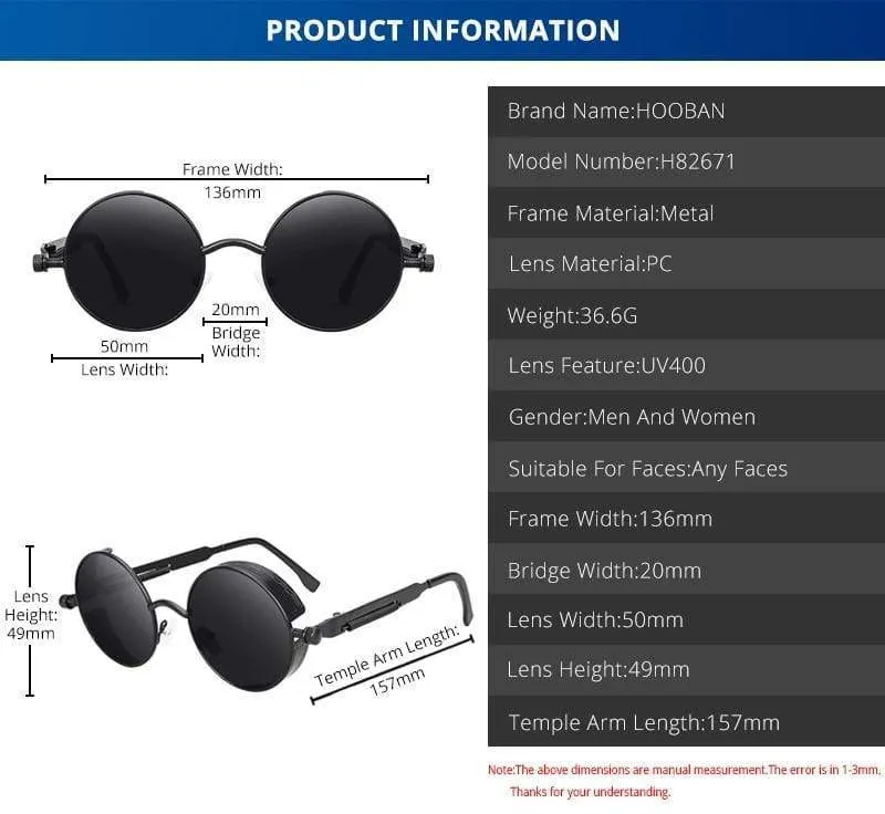 Klassische Steampunk-Sonnenbrille für Herren und Damen, Retro, Gothic, runde Herrenbrille, modische Metall-Fahrbrille, UV400