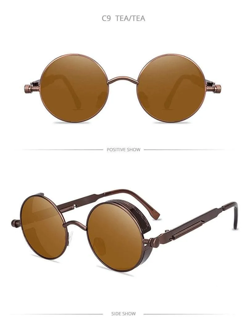 Klassische Steampunk-Sonnenbrille für Herren und Damen, Retro, Gothic, runde Herrenbrille, modische Metall-Fahrbrille, UV400