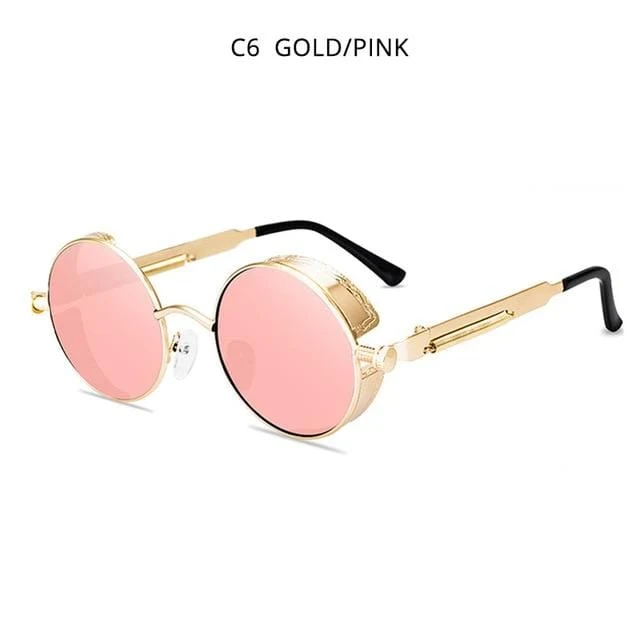 Klassische Steampunk-Sonnenbrille für Herren und Damen, Retro, Gothic, runde Herrenbrille, modische Metall-Fahrbrille, UV400
