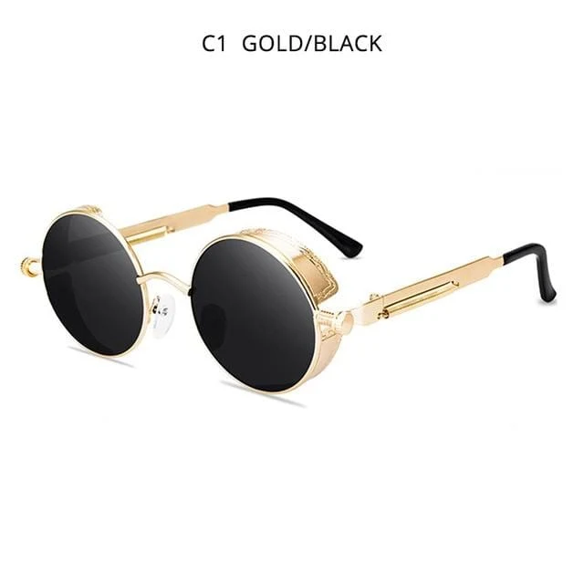 Klassische Steampunk-Sonnenbrille für Herren und Damen, Retro, Gothic, runde Herrenbrille, modische Metall-Fahrbrille, UV400