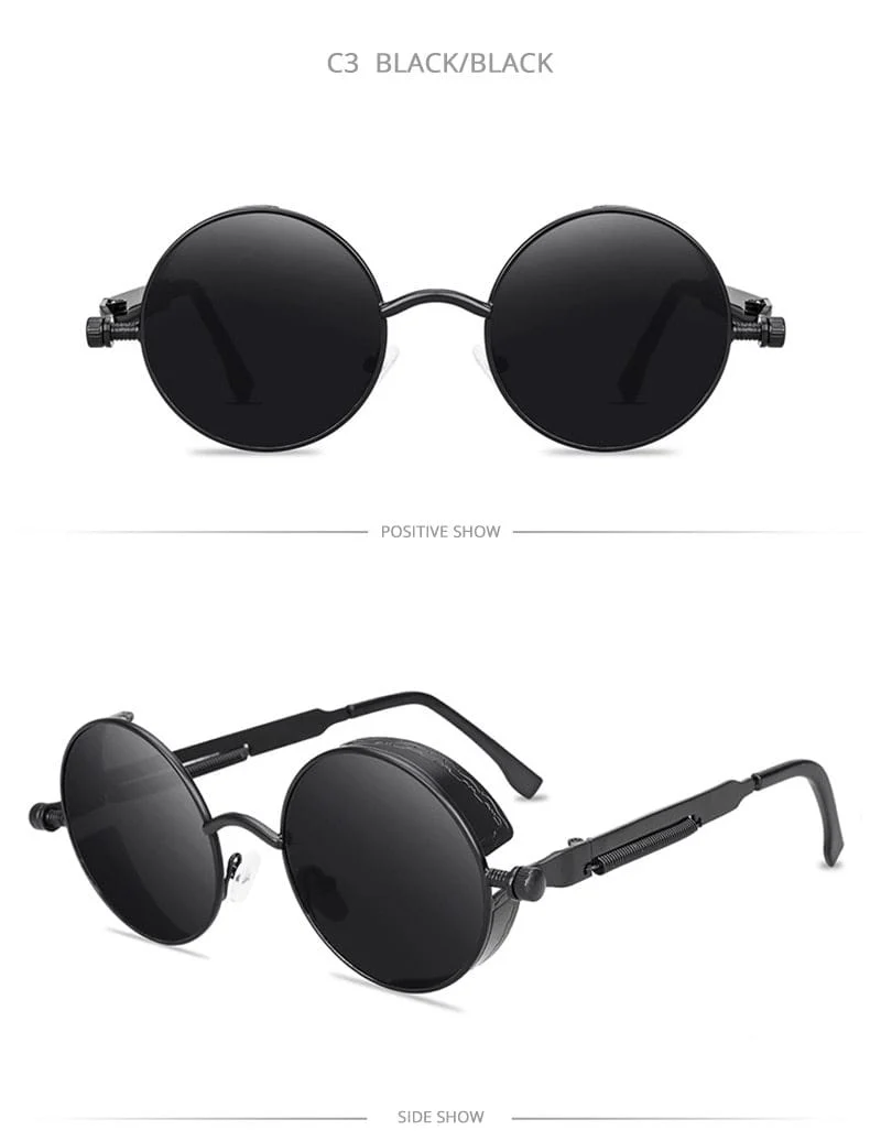 Klassische Steampunk-Sonnenbrille für Herren und Damen, Retro, Gothic, runde Herrenbrille, modische Metall-Fahrbrille, UV400