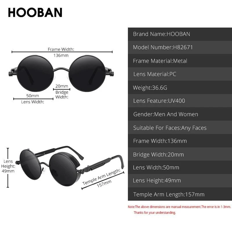 Klassische Steampunk-Sonnenbrille für Herren und Damen, Retro, Gothic, runde Herrenbrille, modische Metall-Fahrbrille, UV400