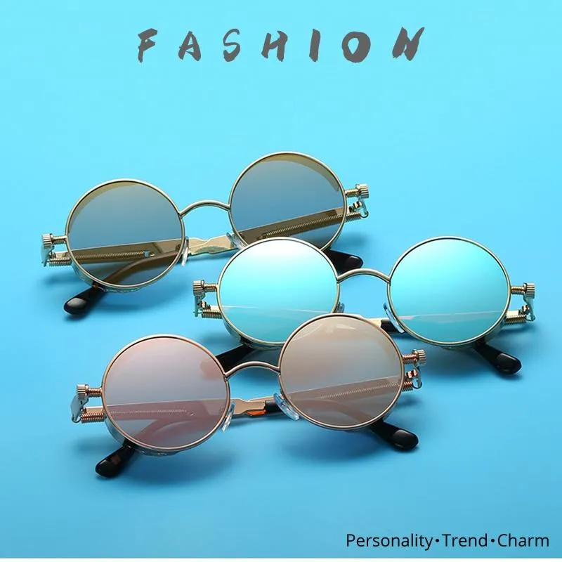 Klassische Steampunk-Sonnenbrille für Herren und Damen, Retro, Gothic, runde Herrenbrille, modische Metall-Fahrbrille, UV400