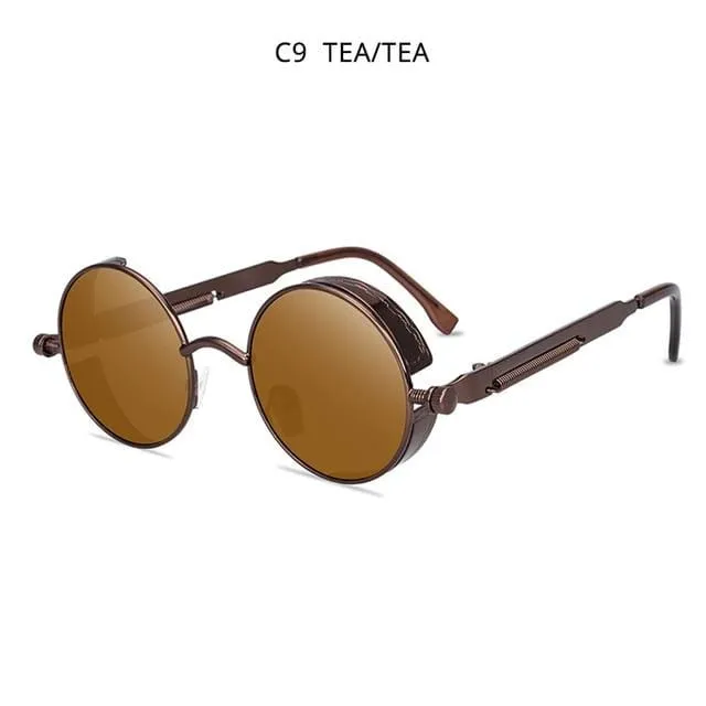 Klassische Steampunk-Sonnenbrille für Herren und Damen, Retro, Gothic, runde Herrenbrille, modische Metall-Fahrbrille, UV400