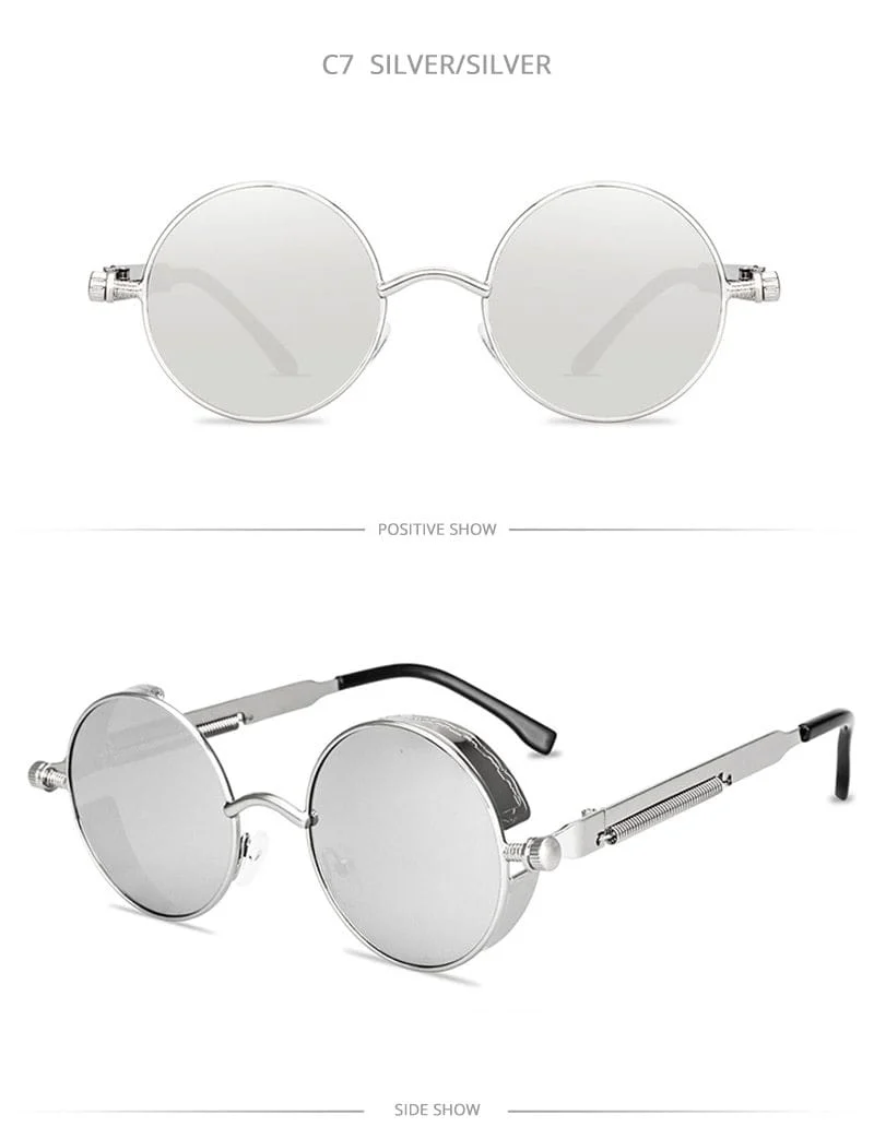 Klassische Steampunk-Sonnenbrille für Herren und Damen, Retro, Gothic, runde Herrenbrille, modische Metall-Fahrbrille, UV400