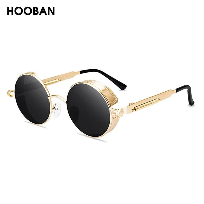 Klassische Steampunk-Sonnenbrille für Herren und Damen, Retro, Gothic, runde Herrenbrille, modische Metall-Fahrbrille, UV400