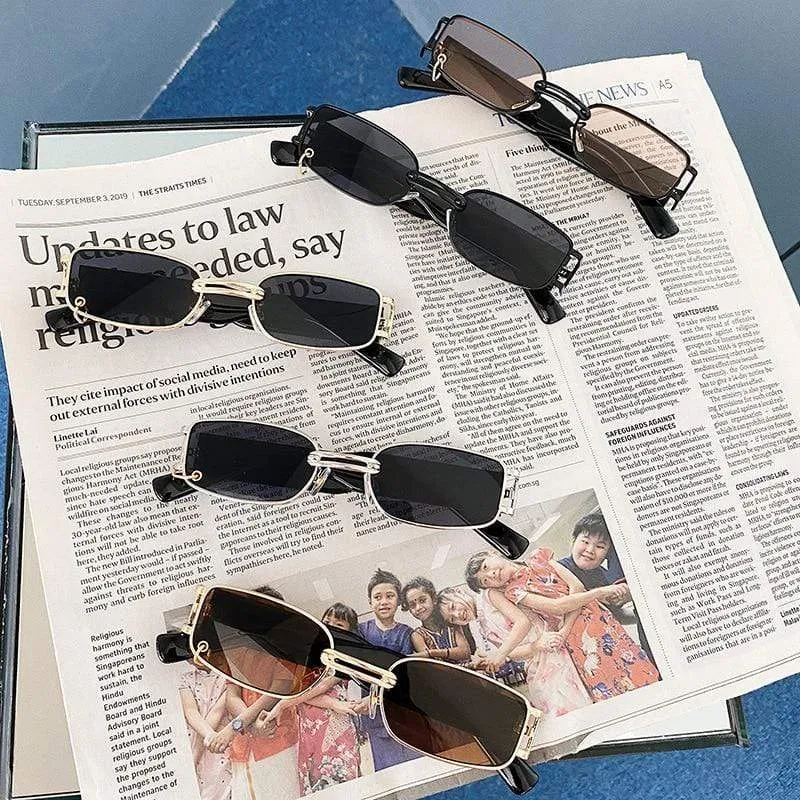 Beliebte Mode Kleine Rechteck Frauen Luxus Sonnenbrille Marke Designer Vintage Punk Männer Sonnenbrille Shades UV400