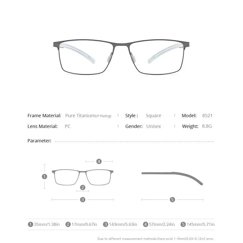 Titan-Brillenrahmen für Männer, quadratisch, für Myopie, optische Korrekturgläser, Rahmen für Männer 2020, rutschfeste Silikonbrille 8521