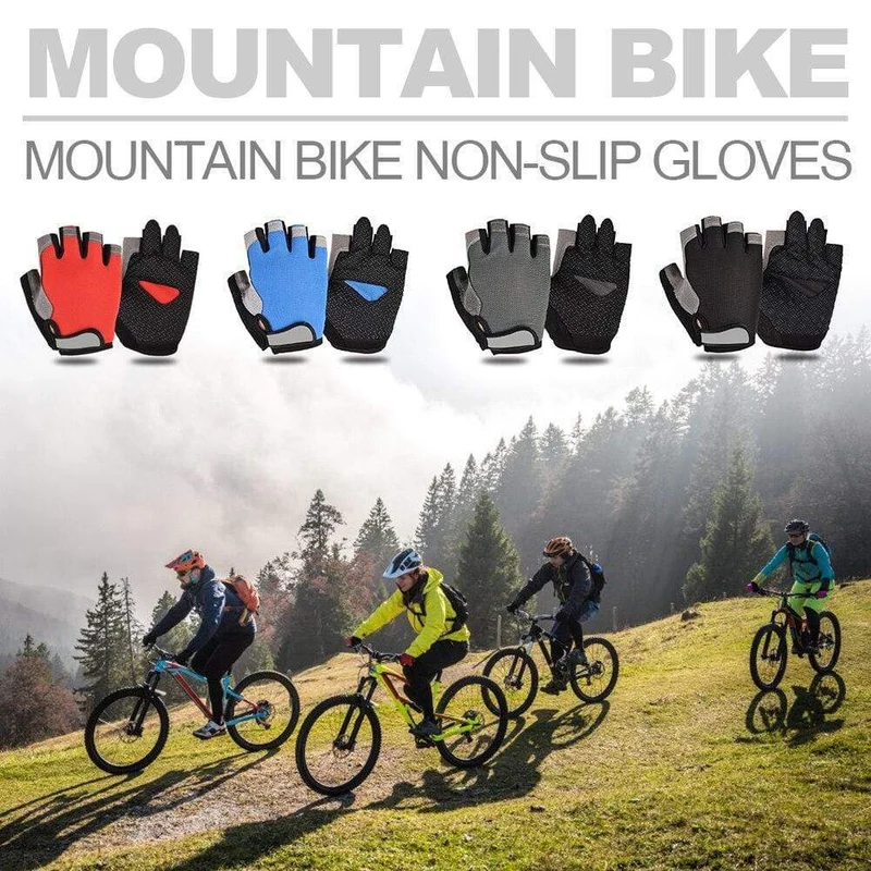 Fahrradhandschuhe, rutschfest, schweißabweisend, für Herren und Damen, Halbfinger-Handschuhe, atmungsaktiv, stoßfest, Sporthandschuhe, Fahrradhandschuh