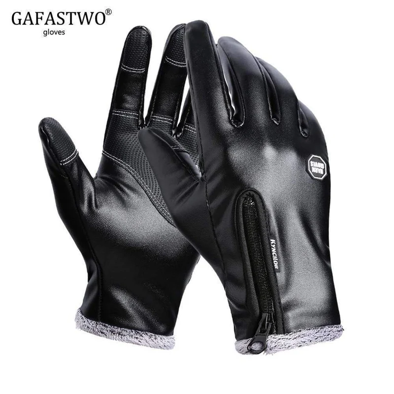 Herbst Winter Herren Touchscreen Lederhandschuhe Wasserdicht Damen Mode Cool Schwarz Samt Warm Outdoor Winddicht Rutschfeste Handschuhe