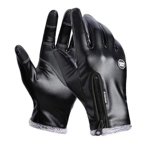 Herbst Winter Herren Touchscreen Lederhandschuhe Wasserdicht Damen Mode Cool Schwarz Samt Warm Outdoor Winddicht Rutschfeste Handschuhe
