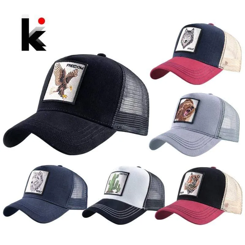 Tiere Stickerei Baseball Caps Männer Frauen Snapback Hip Hop Hut Sommer Atmungsaktive Mesh Sonne Gorras Unisex Streetwear Knochen